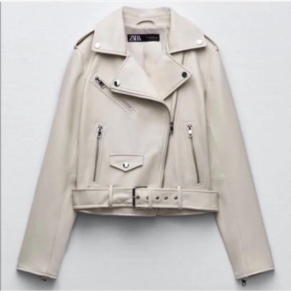 Zara Women's Cream “Leather” Biker Jacket